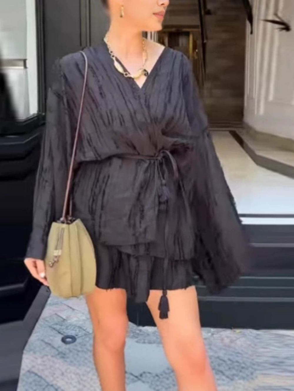 ZARA Fall Distressed Long Sleeve Cardigan Shorts Set Women